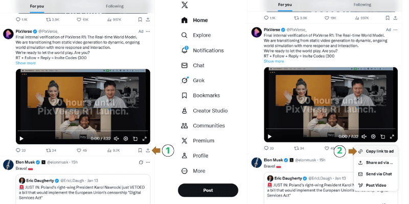 Copy url video Twitter X